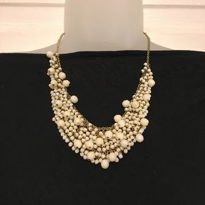Bib Necklace White Beads w/ Gold Hardware Stunning